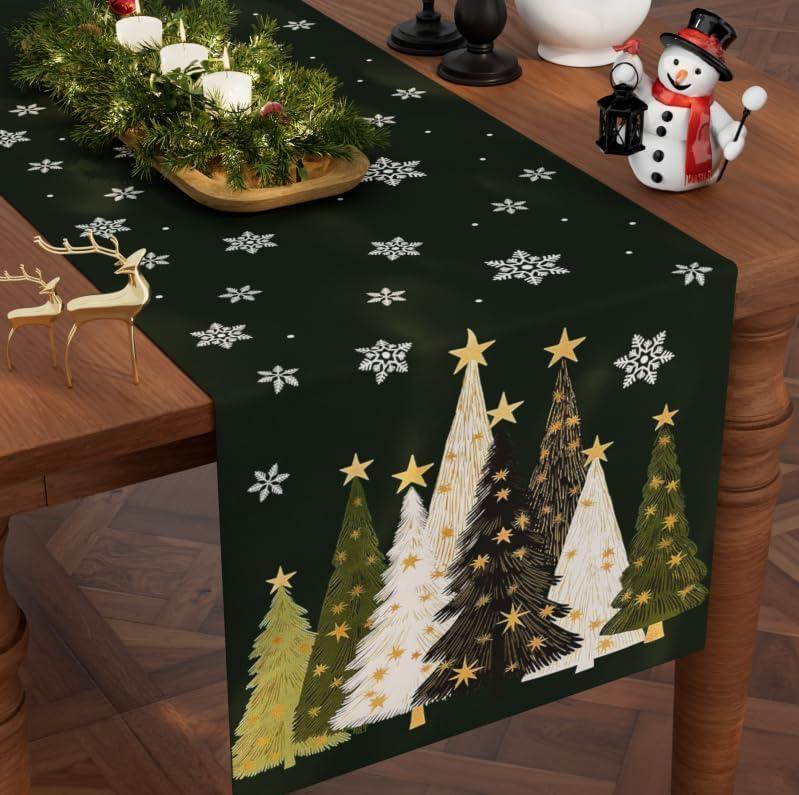 Christmas Table Runner,13''X72'' Seasonal Christmas Tree Snowflakes Seasonal Decorations Table Runner, Perfect for Party Dinner Table Decor,Kitchen,Mantel,Bedroom Decoration