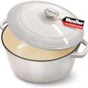 Mueller Cast Iron Dutch Oven Pot with Lid, 6 Quart Enameled, Dual Handles, Stainless Steel Knob, Stew & Induction Pot - For Braising, Roasting, Baking, Cast Iron Bread Pan with Lid, White