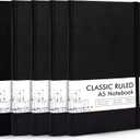 5 x 5 Pack Journal Notebook Bulk for School, Feela Hardcover Business Notebooks Classic Ruled Lined Journals with Pen Holder for Work Note Taking, with 5 Black Pens, 120 GSM, 5.1x8.3, A5, Black