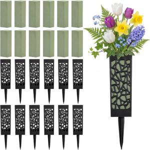 Zhehao 24 Pcs Cemetery Vases for Grave Flower Holders with Ground Spikes, 12 Inch Outdoor Memorial Flower Vase for Headstone Decorations, Garden Stake Vase for Grave Flowers Cemetery Decoration