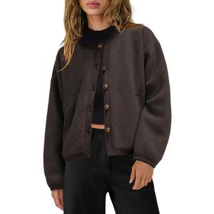Yanekop Womens Sherpa Jacket Button Down Fleece Winter Coat Fuzzy Jackets Chunky Cardigan Sweaters Open Knit Sweater (Medium, Dark Brown)