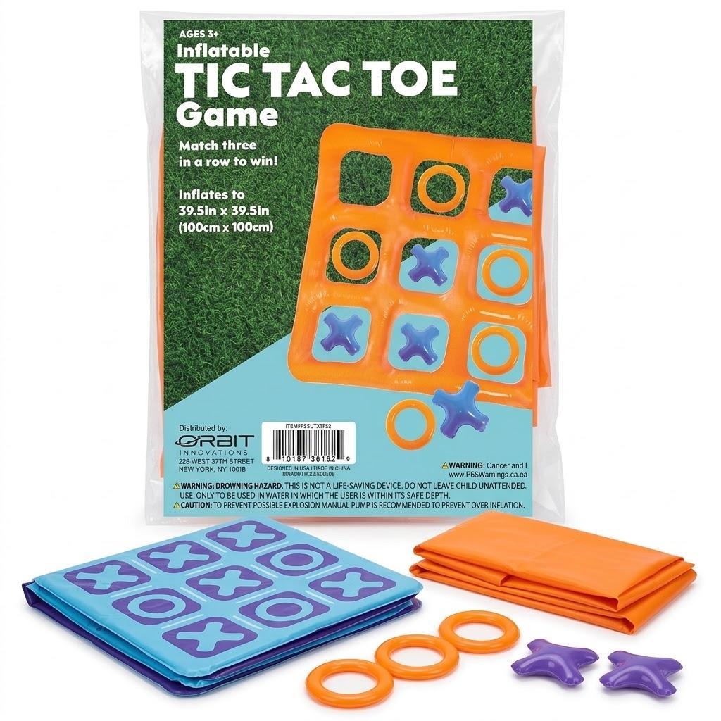 Orbit Innovations Inflatable Tic Tac Toe Game Set (39.5" x 39.5") – Lawn, Pool & Backyard Lawn Party Game for Kids & Adults (Ages 3+)