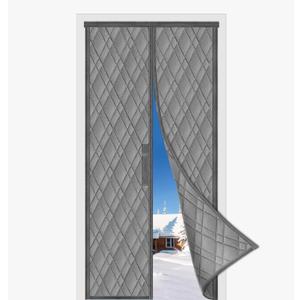 Insulated Door Curtains, Fit Size up to 36 x 80 Inches for Doorways/Front/Back/Basement, Magnetic Thermal Door Cover for Winter, Oxford Filled with Thick Cotton to Keep Warm, Grey, Diamond (Gray)