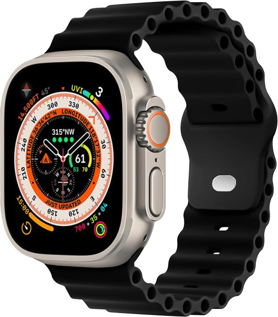 Ocean Silicone Band Compatible for Apple Watch 46mm 49mm 45mm 44mm 42mm, Sport Breathable Waterproof Adjustable Strap for iWatch Ultra/Ultra 2 Series SE 10 9 8 7 6 5 4 3 2 1 Men Women