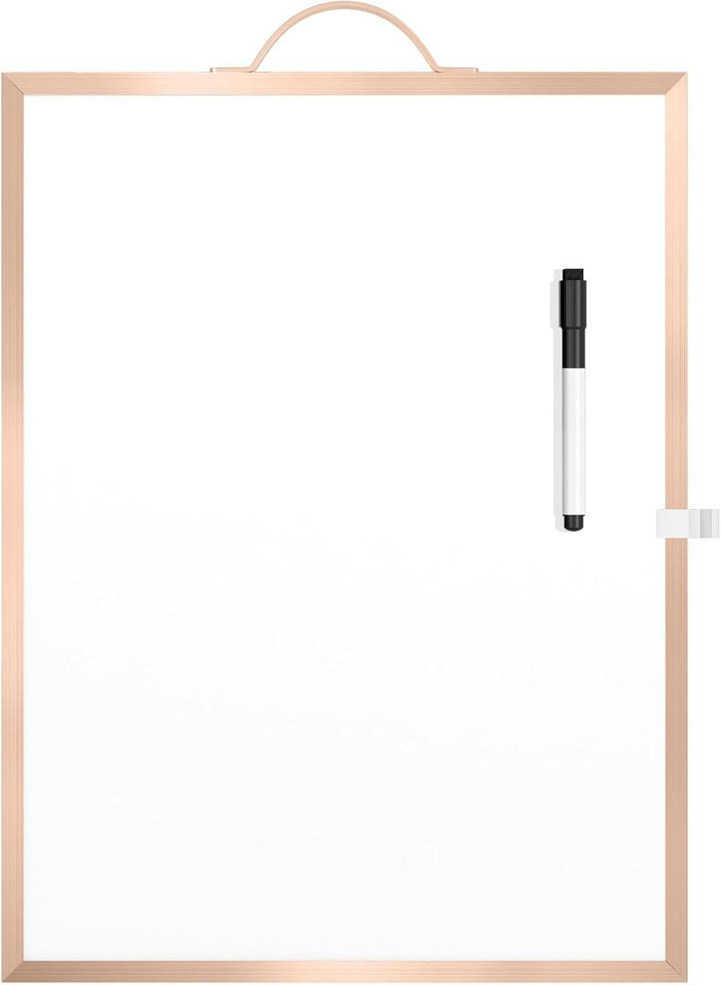 MaxGear Small White Board Dry Erase Board for Wall, Golden Aluminum Alloy Frame 16"x12" Hanging Whiteboard, Portable Double-Sided Magnetic Whiteboard for Students, Planning, Drawing, Memo