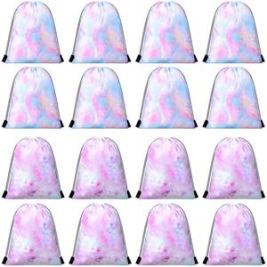 Boao 16 Pcs Party Favor Drawstring Bags Pastel Blue Pink Tie Dye Gift Goodie Candy Favors Bags for Birthday Party Supplies 9.8 x 11.8 Inch