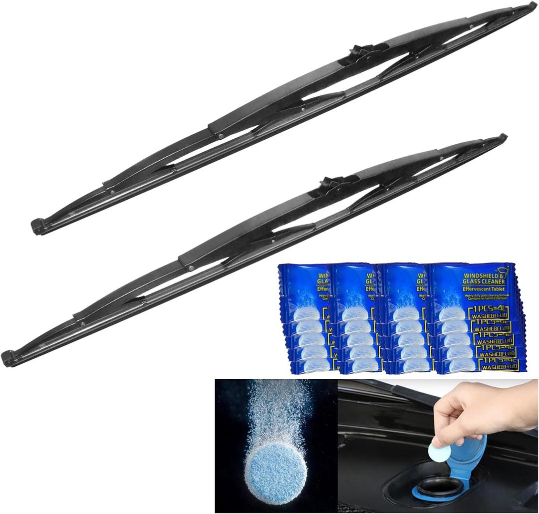 26 Inch Wiper Blade RV Pair or Motorhome rv windshield wipers 26 inch 12mm J Hook with 20 Pieces Car Concentrated Washer Tablets 26"/26"