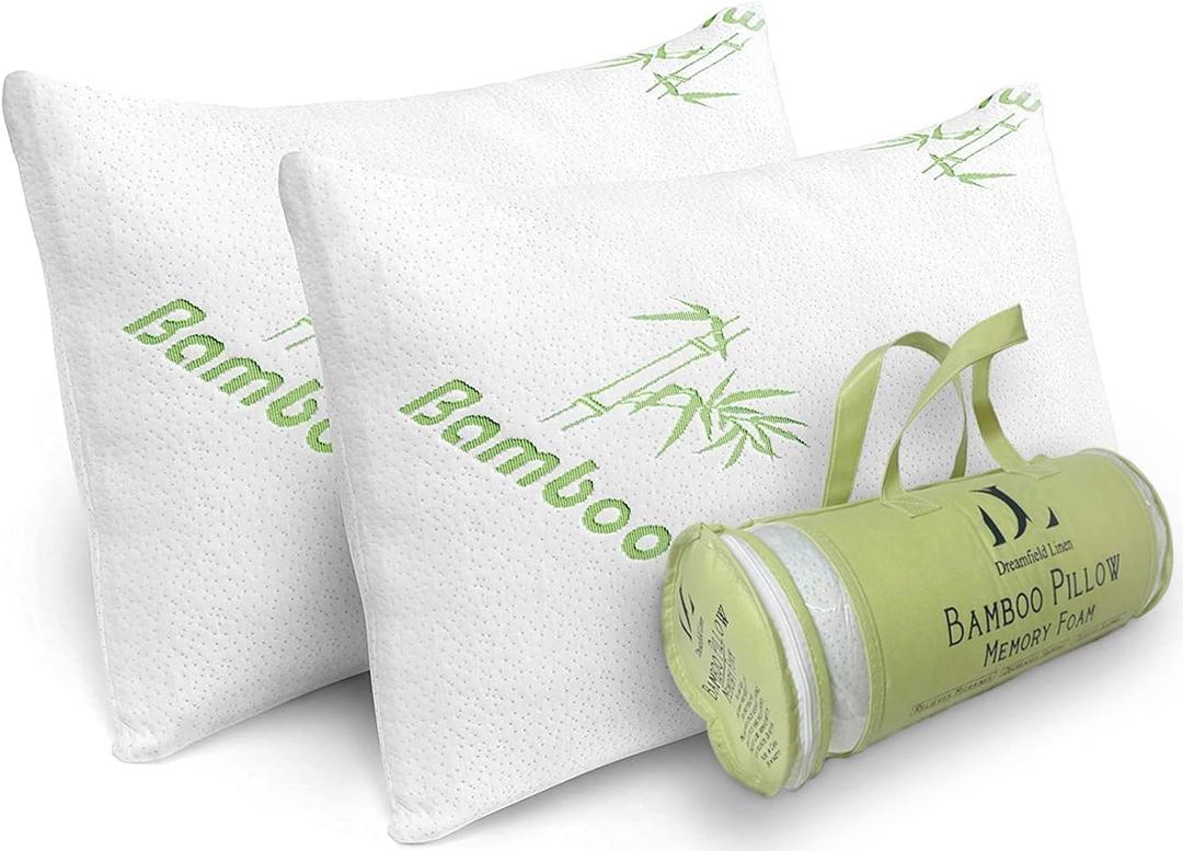 Memory Foam Bamboo Pillows King Size Set of 2 [Adjustable] for Sleeping - Cool & Breathable Cover with Zipper Rayon Derived from Bamboo Pilllowcase - Relieves Neck Pain - Back/Stomach/Side Sleeper