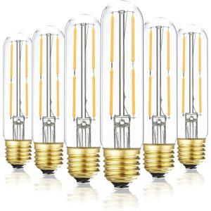 T10 Led Bulb, Dimmable Led Tubular Bulbs 4W, Equivalent to 40 Watt Incandescent Light Bulbs, 400LM, Soft White 3000K, Clear Glass, E26 Base Lamp Bulb, for Cabinet Display Cabinet etc, 6 Pack