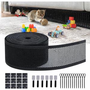 Under Couch Blocker for Pets and Toys, 6in x 32.8ft Upgraded Under Bed Blocker with 15 Mounting Bases and 6 Hook and Loop, Toy Blocker for Couch, Stop Cats Dogs Going Under Sofa (Black)