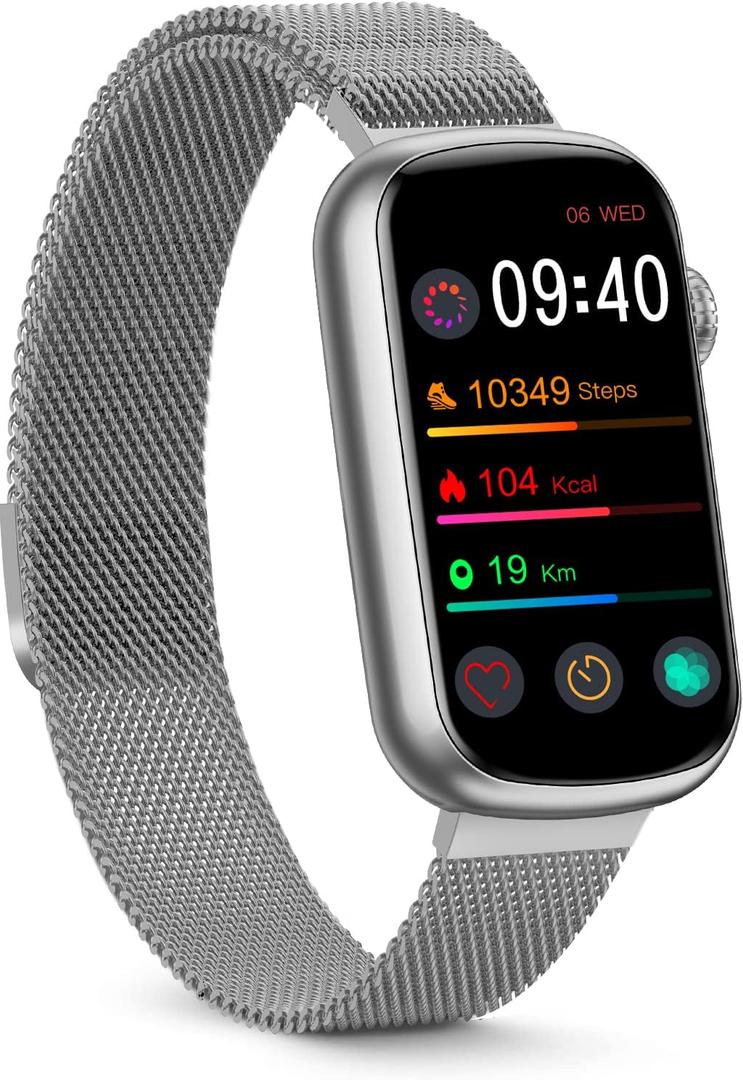 FITVII Slim Fitness Tracker with Blood Oxygen, Blood Pressure, 24/7 Heart Rate and Sleep Tracking, IP68 Waterproof Activity Trackers and Smart Watches with Step Tracker, Pedometer for Women Men (Metallic Silver)
