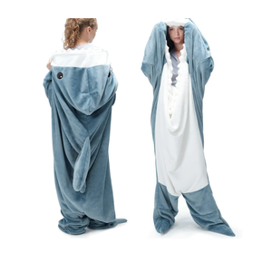 Touchat Shark Blanket for Adult & Kids Super Soft Cozy Flannel Throw Wearable Blanket, Cartoon Animals Shark Onesie Hoodie, Sleeping Bag Cosplay Shark Costume Blanket Gifts for Shark Lovers (Blue,M)