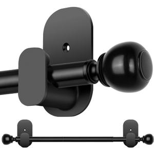Curtain Rods No Drilling 32 to 58 Inches, USFOOK 5/8 Inch No Drill Curtain Rods for Windows with 3M Adhesive Brackets, Renter Friendly Curtains Pole with Black Round Finials