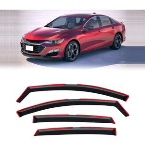in-Channel Rain Guards for 2016-2025 Chevrolet (Chevy) Malibu, Window Visor Shields Vent Deflector Shade Wind Dark Smoke 2017 2018 2019 2020 2021 2022 2023 2024, Tape-On Outside-Mount, 4PCS