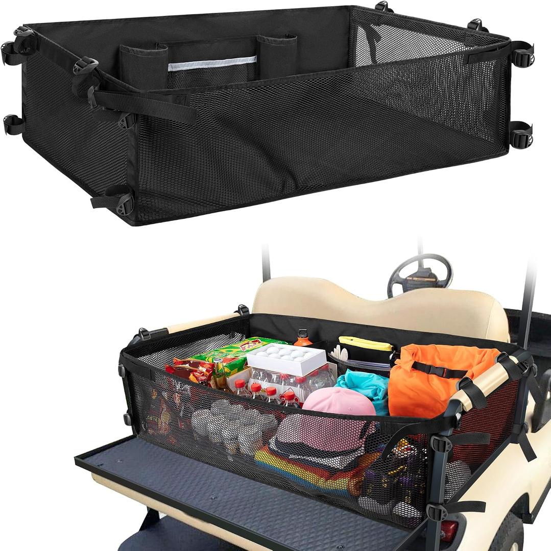 PGmoon Golf Cart Cargo Mesh Organizer Compatible with Yamaha, Club Car, EZGO, Golf Cart Storage Net with Adjustable Buckle Strap