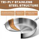GOLDEN KEY 12 Inch Tri-Ply Stainless Steel Frying Pan with Lid - PFOA/PTFE-Free, Even Heating, All Cooktop Compatible, Oven Safe 500F, Dishwasher Safe for Searing, Sauteing, Roasting & Frying