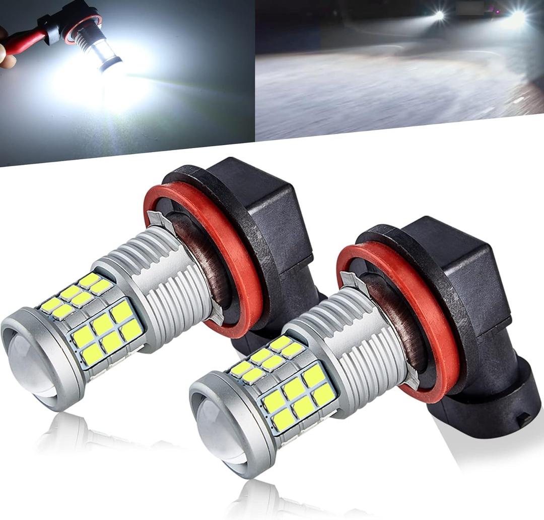 Super Bright 3000lm H8 H11 LED Fog Lights Bulbs DRL High Power 3030 Chips with Projector Lens Replacement for Cars Trucks, 6000K Xenon White