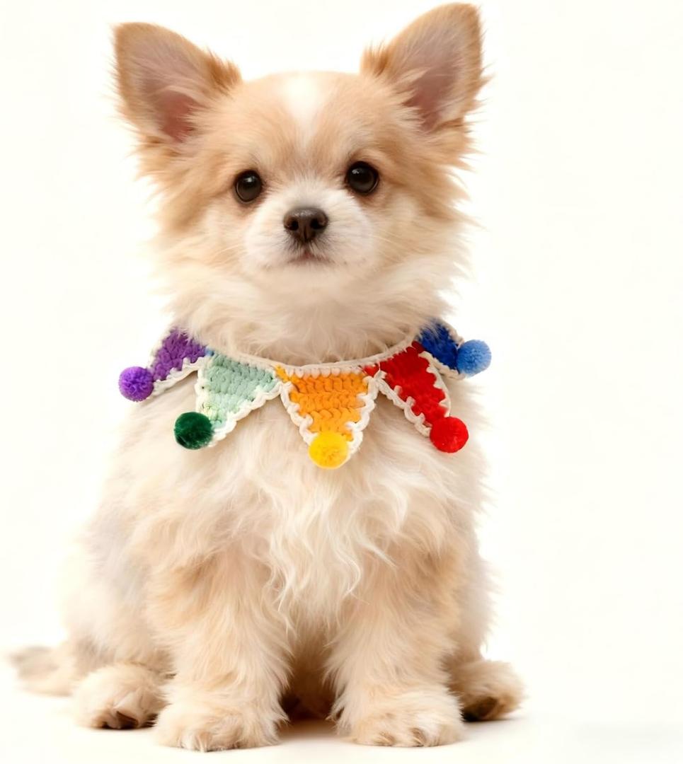 Christmas Cat Costume, Handmade Knitted Rainbow Dog Bandanas, Five-Pointed Star Cat Outfit, Dog Costume, Rabbits Outfit Accessories(Rainbow)