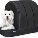 Orthopedic Dog House - Outdoor Waterproof Dog Shelter w/Porch - Indoor Pet House w/Egg-Crate Foam - Cooling - Machine Washable - Ideal for Small Breeds & Fits 24-Inch Crate - 23"x16" (Black)