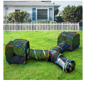 LUCKITTY Outdoor Rainbow Cat Enclosures Playground,Outside House for Indoor Cats Include Portable Tent, 3 Way with 2 Cube Tunnel, for Kitty and Small Animals,Within Storage Bag,Tent + 2 Cube + 3-Way Tunnel