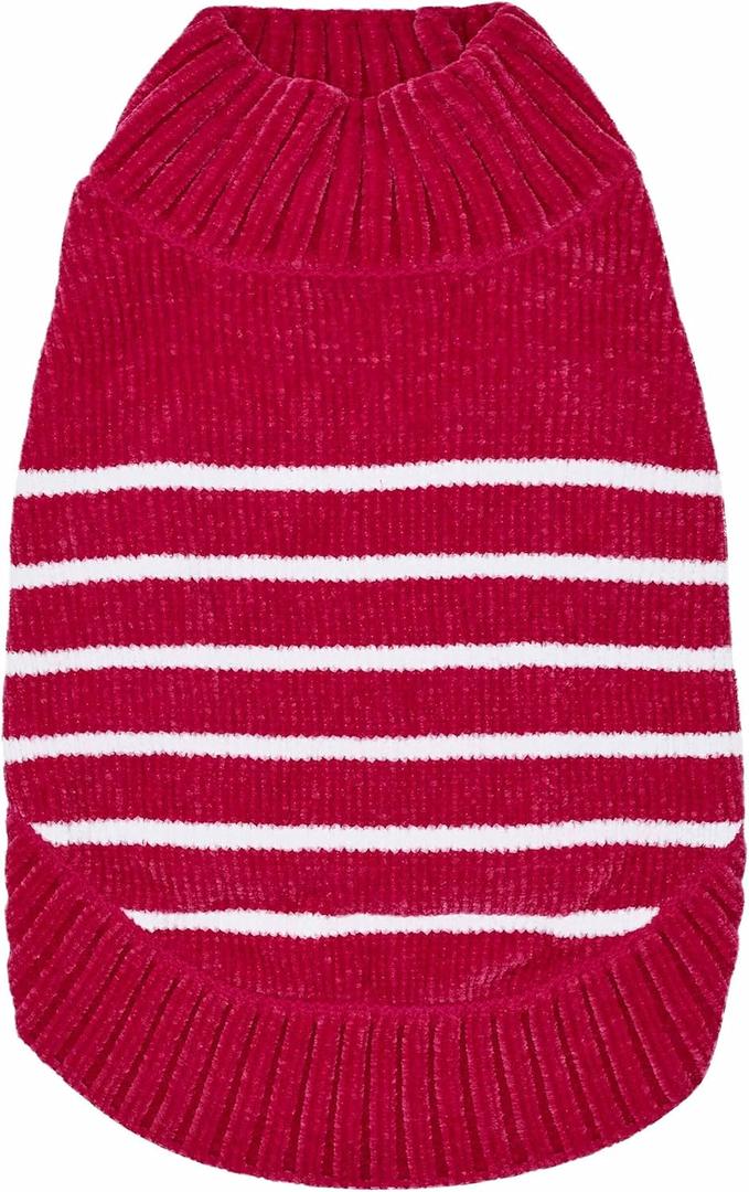Blueberry Pet Cozy Soft Chenille Classy Striped Dog Sweater in Hot Pink, Back Length 16", Pack of 1 Clothes for Dogs