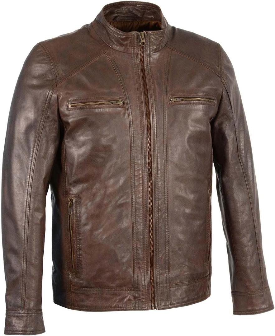 Milwaukee Leather Men's Saddle Color Lambskin Motorcycle Fashion Leather Jacket SFM1860 (Large, Brown)