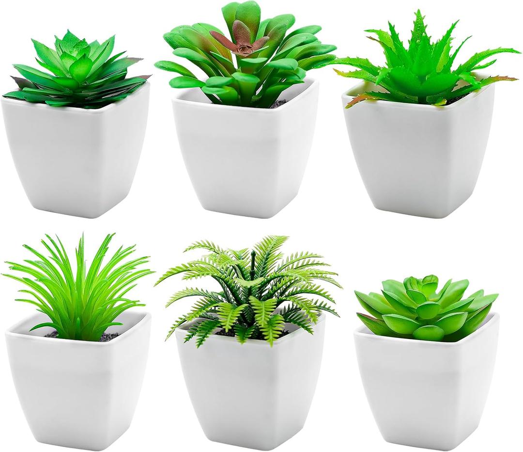 6pcs Mini Succulents Plants Artificial Indoor Decor Fake Succulent in Pots Small Faux Plastic Plant Greenery Modern Ornament for Office Desk Home Bedroom Windowsill Decoration