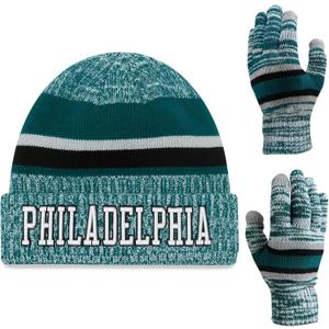 Vintage Classic Skull Cap 3D Embroidery Beanie Cuffed Winter Hat Knit Comes with Warm Gloves Fasion Gifts for Men Women Fans