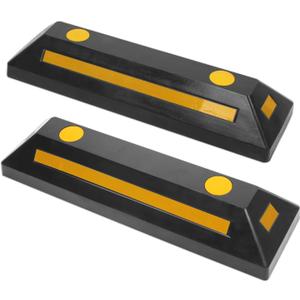MaxxHaul 50135 2-Pack Commercial Grade Rubber Curb Parking Blocks with Yellow Reflective Strips Wheel Stops for Cars, Vans, RV's Trailers, Trucks & More