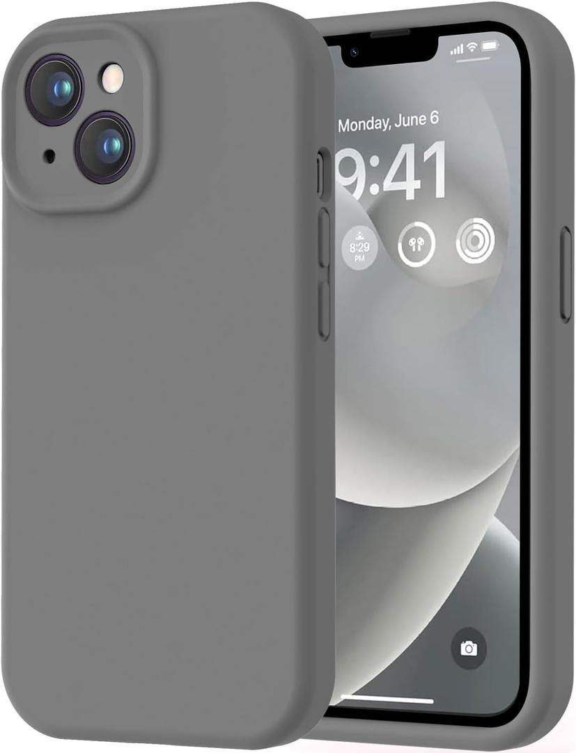 LOVE 3000 Designed for iPhone 14 Case, Premium Silicone with [Soft Anti-Scratch Microfiber Lining] Shockproof Protective Phone Case for Men Women Girls 6.1", Dark Grey
