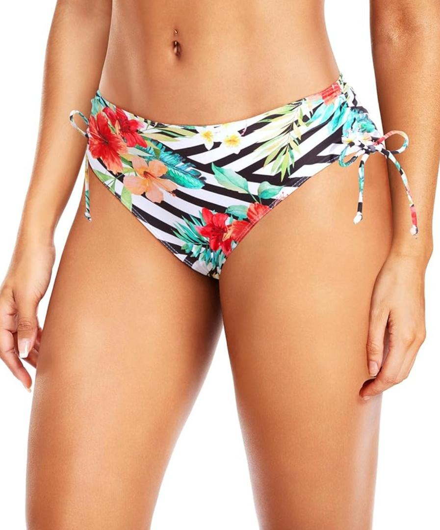 Daci Women Mid Waist Bikini Bottoms - Full Coverage Swim Bathing Suit Bottom Side Tied Swimsuit Bottoms L