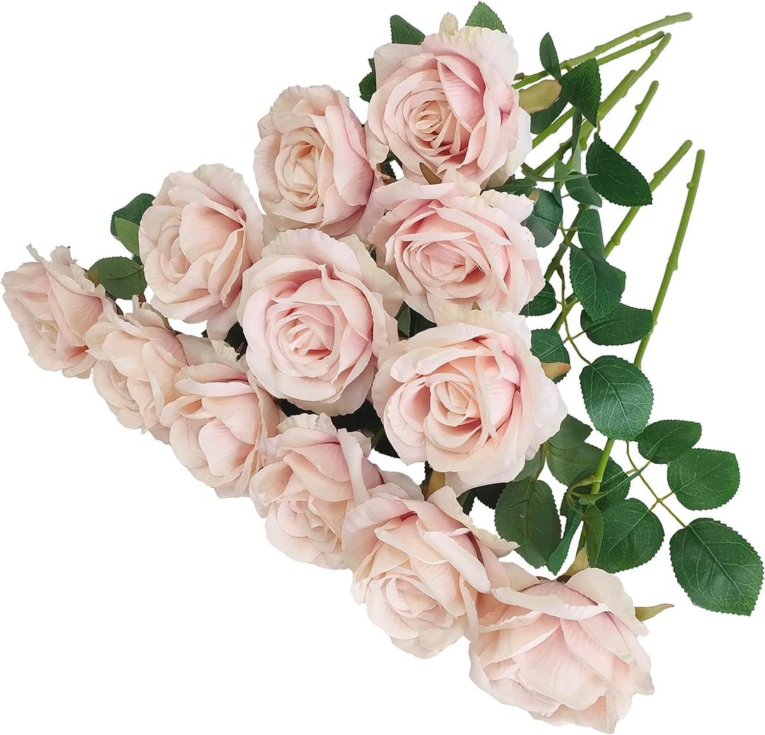 ATFL Fake Roses Artificial Flowers Bulk,Floral Diameter 4'',20 Pcs Artificial Silk Roses Flowers with Stems for Wedding Arrangement Centerpieces Party Home Table Decorations (20, Fall Pink)