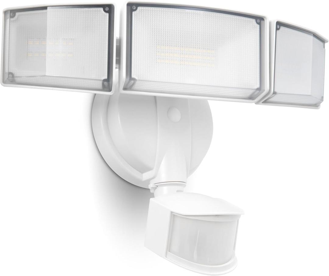 UME 49W 5500LM LED Security Lights Motion Sensor Light Outdoor, 5000K Daylight, IP65 Waterproof, Dusk to Dawn, 3 Head Motion Detected Flood Light for Garage, Yard, Porch(White) (1 Pack)