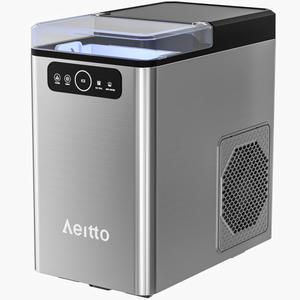 Aeitto Nugget Ice Maker Countertop, Pellet Ice Machine Soft Chewable Ice 40lbs/Day, One-Click Operation, Auto Self-Cleaning Crushed Ice Makers Stainless with Scoop Stainless Silver