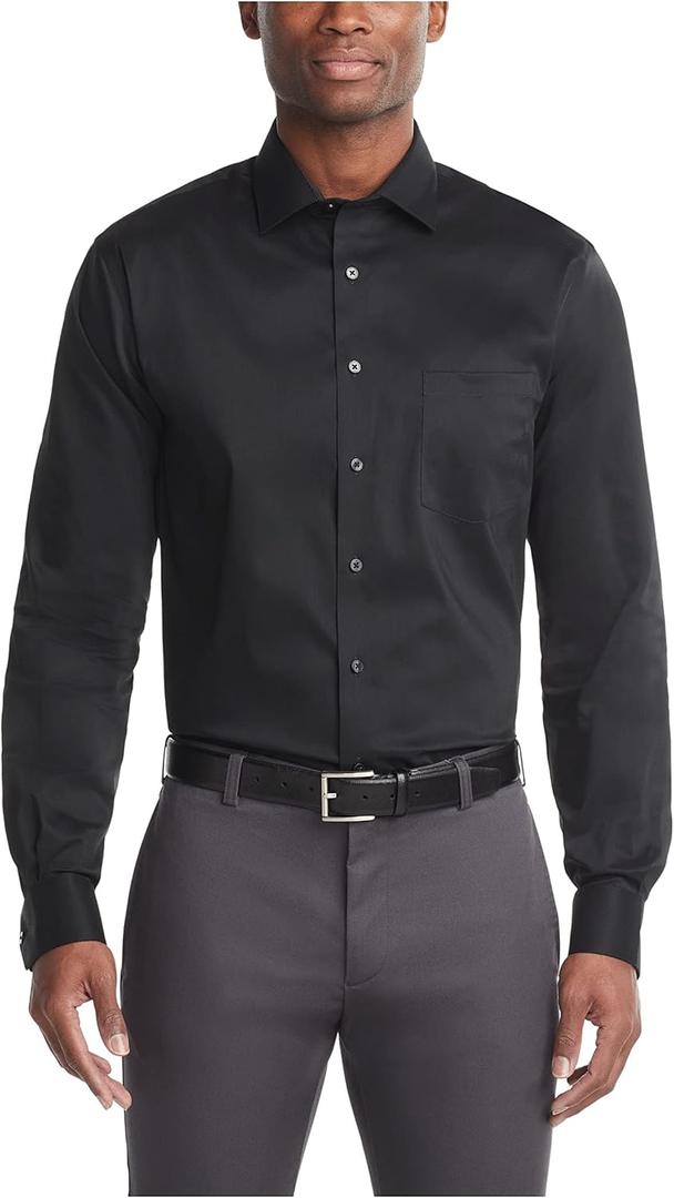 Van Heusen Men's Dress Shirt Regular Fit Ultra Wrinkle Free Flex Collar Stretch, Black, 17"-17.5" Neck 36"-37" Sleeve