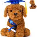 Chalyna 10 Inch Graduation Season Dog Preschool Plush Stuffed Animal Kindergarten Graduation Puppy with Hat, Diploma and Sash, Preschool Kindergarten Gift for Friend Relatives (Blue)