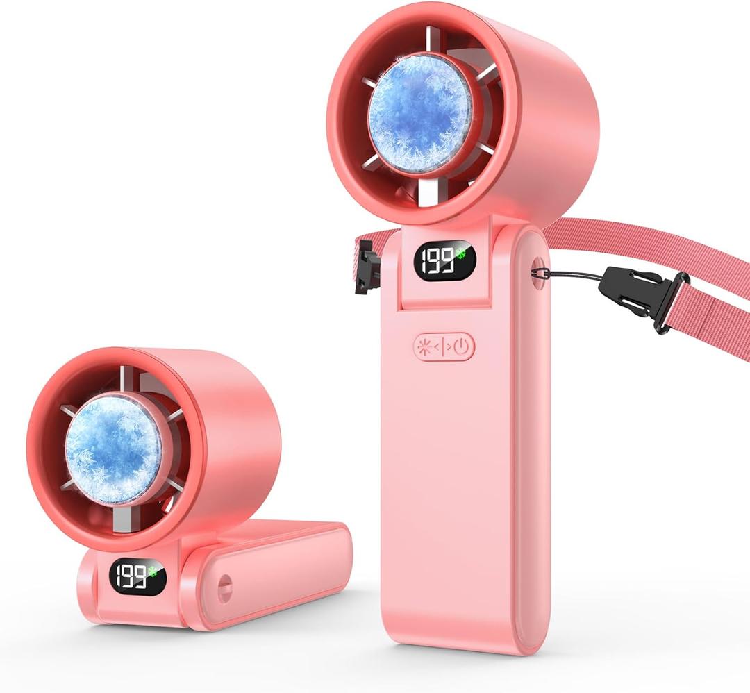Portable Handheld Turbo Fan with Ice Cooler, 199 Speed Personal Fan,5500mAh Rechargeable,20H Cooling Time, 20000 RPM Powerful Silent Motor, Summer Essential for Travel/Outdoor/Office, Pink
