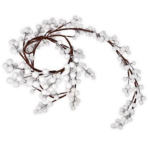 Gift Boutique 6 Feet Decorated Christmas White Berry Garland Holiday Decorations with Artificial Winter Snowy Berries for Xmas Indoor Outdoor Staircase Railing Banister Gate Door Fireplace Table Decor
