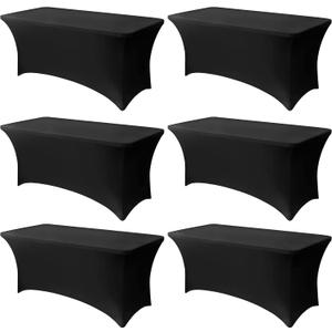 6FT Black Table Cloth - 6 Pack Fitted Stretch Rectangle Spandex Tablecloth, Washable Table Cover for Party, Picnic, Wedding, Banquet, Birthday and Festival(30" x 72")