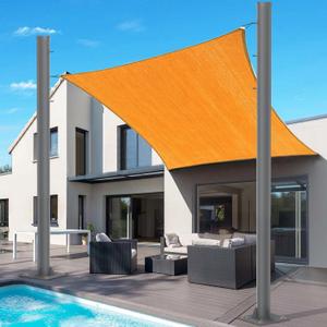 2 Pack Sun Shade Poles 10Ft Shade Sail Poles with Flat Base 2.4" Diameter Heavy Duty Shade Sail Post with 3 Rings for Garden Yard Backyard Ground Grassland
