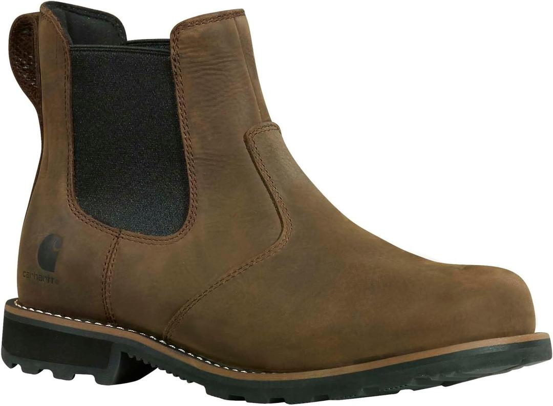 Carhartt Men’s Frontier Water Resistant Chelsea Work Boots - Rugged Leather Upper, Soft Toe Comfort, EVA Midsole & Grip Outsole, Mossy Brown - 9.5 M