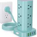 Power Strip Tower with Multiple Outlets, Flat Plug Surge Protector Tower Extension Cord with 12 AC Outlets 4 USB Ports (2 USB C), 6FT Cord Power Tower Surge Protector for Home Office Dorm Room, Blue