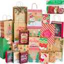 24 Kraft Christmas Gift Paper Bags Bulk with handles and 60 Count Christmas Gift Tags-Assorted sizes set for Wrapping Xmas Holiday Presents(6 Jumbo,6 Large,6 Medium,6 Small)