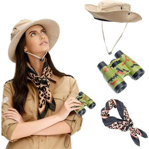 Safari Adventure Set with Binoculars, Sun Hat, and Wild Animal Print Scarf