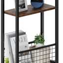 Karii Narrow Side Table, Skinny End Table for Small Spaces with Storage, 3-Tier Slim Wooden Bedside Nightstand Thin Couch Table for Living Room Bedroom Office Dorm Kitchen Bathroom (1, Rustic Brown)