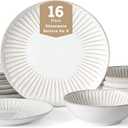 Stone Lain Linea 16-Piece Dinnerware Set Stoneware, Soda Lime Glass, White