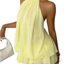 Verdusa Women's Chiffon Halter Drop Waist Wedding Guest Dresses Ruffle Summer Loose Fit Mini Dress Brunch Outfits (Yellow, S)