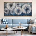 Dandelion Wall Art Blue Canvas Print Picture Framed Wall Art for Living Room Large White Flower Flora Home Decoration Modern(With Soild wood dark framed) Bedroom Artwork Wall Decor, 24×48IN-Dark Framed