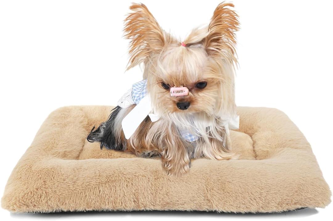 Dog Crate Bed 18 Inch Washable Dog Beds for XX-Small Dogs Deluxe Thick Soft Fluffy Comfy Kennel Pad Anti-Slip Indoor Pet Sleeping Mat for Extra Small Puppy Breeds,18" x 12",Light Brown