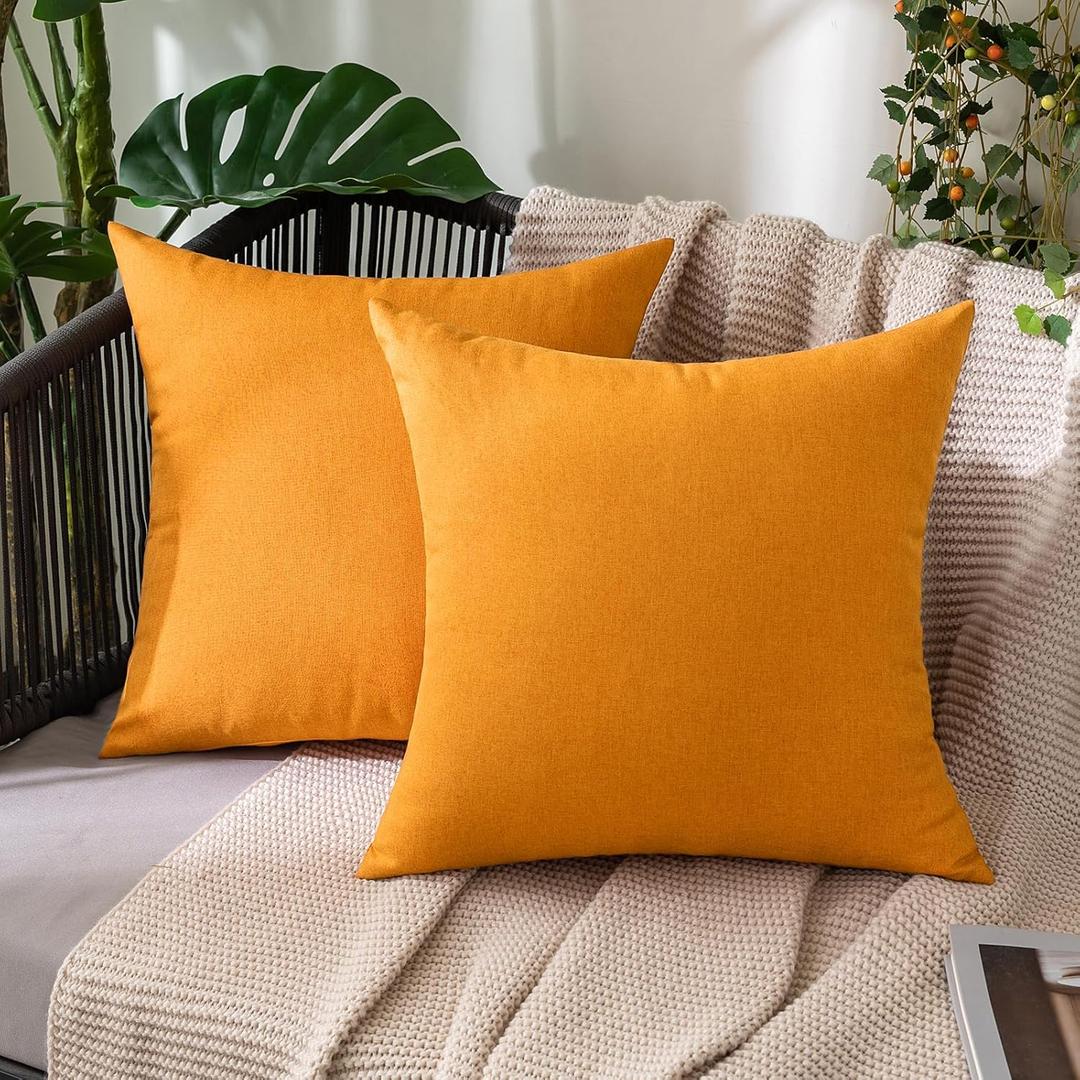 MIULEE Pack of 2 Decorative Outdoor Solid Waterproof Fall Throw Pillow Covers Faux Linen Garden Farmhouse Cushion Cases for Summer Patio Tent Balcony Couch Sofa 20x20 Inch Pumpkin Orange